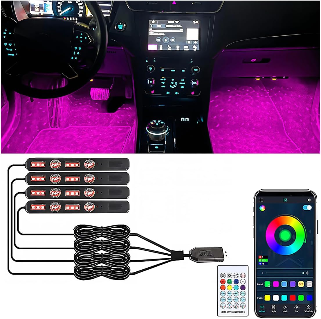 RGB LED autós belső hangulatvilágítás app vezérléssel